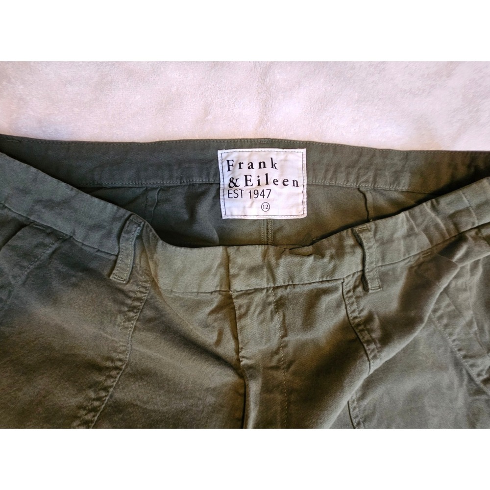 Frank & Eileen Blackrock Olive Green Utility Pants Raw Hem Size 12